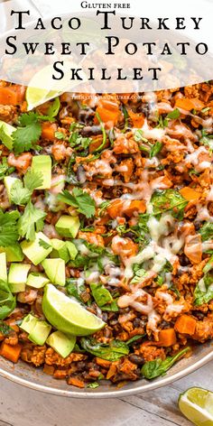 taco turkey sweet potato skillet with avocado and cilantro on the side