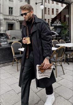 Paris Men Winter Fashion, Paris Outfits Men Fall, Winter Fashion Men 2024, Old Money Men’s Winter Outfit, Men’s Long Black Coat Outfit, Brown Peacoat Outfit Men, Men’s Outfits For Paris, Men’s Winter Outfits Nyc