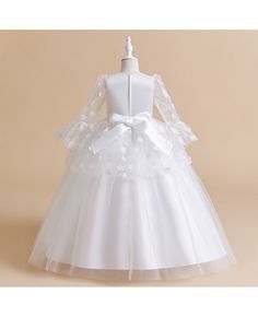 Get 10% off now! Buy childen's formal long tulle girl party dress with flowers at cheap price online. Free stable shipping and pro custom service since 2009. Princess Ball Gown For Wedding Holiday, Holiday Wedding Tulle Princess Dress, Holiday Wedding Princess Ball Gown, Princess Dress For Prom Season And Formal Occasions, Princess Dress For Prom Season Formal Occasions, White Princess Gown For Prom Season, Formal Princess Ball Gown With Ruffles, White Tulle Skirt Dress For Formal Occasions, White Tulle Skirt Formal Dress