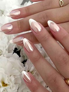 24pcs Short Almond Shaped French False Nails, Pink & White, With Jelly Glue, 1 Nail File, 1 Stick, For Parties And Dancing | SHEIN USA Chrome French Tips Almond, Paznokcie Hello Kitty, Kutek Disney, Summery Nails, Makijaż Smokey Eye, Bridal Nails, Prom Nails, Beauty Ideas, Chic Nails