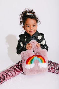 Lola + The Boys Accessories pink Fuzzy Rainbow Purse Fun Pink Bags For Playtime, Playful Pink Shoulder Bag, Rainbow Purses, Rainbow Clouds, Fur Texture, Rainbow Cloud, Brings Joy, National Holidays, Rainbow Design