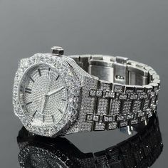 Cubic Zirconia Wristwatch 925 Sterling Silver Round Full Studded Women Jewelry Iced Watches, Pearl Watch, Rolex Diamond, Gold Diamond Watches, Diamond Watches, Fancy Watches, Expensive Jewelry Luxury, Artificial Stone, Custom Pendants