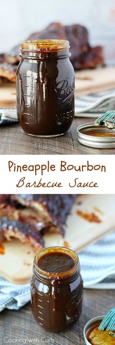 homemade pineapple bourbon barbecue sauce in a mason jar