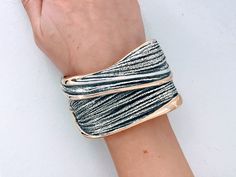 "Vintage 1980's  Israeli Designer N.S. BAR-ON Nurit Shoshana 925 Sterling Silver Multi Tone Puffed Electroformed Oversized Squared Bangle Bracelet. Amazing bracelet with silver, gold and oxidized black free form lines. Excellent vintage shape lightly cleaned ready to wear.  Markings: N.S. BAR-ON 925 Measurements: Approx 8.0\" total inside circumference, 2 5/8\" inside diameter across, 2.0\" at widest point.  Total Weight: 116.95 grams Condition: Excellent vintage condition with minimal wear. Cle Brutalist Jewelry, Valley City, 1980s Design, Jewelry Holiday, Silver Bangle Bracelet, Sterling Silver Bangle Bracelets, Sterling Silver Bangle, Silver Bangle Bracelets, Sterling Silver Bangles