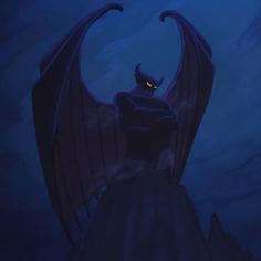 an animated image of a demon sitting on top of a hill with his eyes glowing