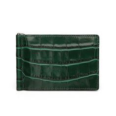 Crocodile Leather Money Clip WalletCrocodile Green Leather Money Clip Wallet By Gentcreate Luxury Bifold Coin Purse With Coin Pocket, Elegant Green Bifold Card Holder, Luxury Green Leather Card Holder, Green Bifold Wallet For Formal Occasions, Luxury Green Wallets With Rfid Blocking, Luxury Green Wallet With Rfid Blocking, Green Leather Luxury Card Holder, Classic Green Wallet For Daily Use, Elegant Crocodile Pattern Card Holder