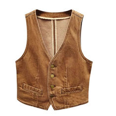 cowgirl Tan Cord Vest slim fit chestnut cord vest V-neck single breasted sleeveless jacket retro cowgirl style vest suit #vest #sleeveless #vest #suit #cowgirl #cowgirlcostume Casual Brown Vest With Button Closure, Brown Cotton Vest With Buttons, Fitted Beige Vintage Vest, Tan Western Vest, Brown Cotton Vest With Button Closure, Womens Brown Suede Vest, Beige Button-up Vest With Button Closure, Winter Jacket Outfits, Vest Suit