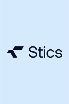 the logo for stics is shown in black on a light blue background with an arrow pointing to the right