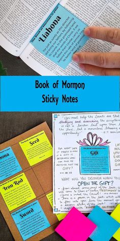 the book of mormon sticky notes is shown