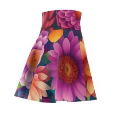 A versatile fit AOP skater skirt with a cozy, soft touch and a casual look. Inspired by the freedom of creativity, it will instantly become your everyday favorite. .: 95% Polyester 5% Spandex.: Versatile fit.: Printed on care label in black color.: White thread color.: Assembled in the USA from globally sourced parts XS S M L XL 2XL Waist width, in 12.52 13.50 14.53 15.75 17.24 18.74 Length, in 14.49 14.76 15.00 15.24 15.51 15.75 Vibrant Multicolor Floral Print Skirt, Vibrant Fitted Summer Skirt, Vibrant Fitted Skirt For Summer, Fitted Multicolor Maxi Skirt, Multicolor Flared Stretch Mini Skirt, Multicolor Stretch Flared Skirt, Multicolor Floral Print Flared Skirt, Multicolor Stretch Skirt With Lining, Stretch Multicolor Skirt With Lining