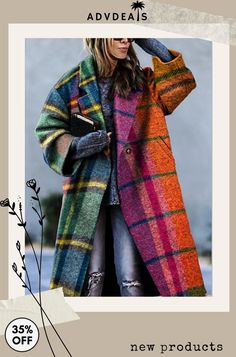 Women's Oversized Plaid Trench Coat Winter Fashion Looks, Winter Mode Outfits, Plaid Trench Coat, Long Coats, Women Overcoat, Casual Cardigans, Cardigan Fashion, Affordable Clothes, Winter Fashion Outfits