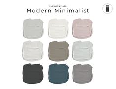 the modern minimalist color palette is shown with different shades of grey, white and blue