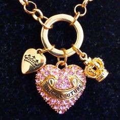 Nwot Juicy Couture Pink Heart Necklace With Gold Charms. Adjustable Lengths Long Or Short. Claw Clasp. 2000s Jewelry, French Poems, Xoxo Jewelry, Juicy Couture Jewelry Necklaces, Pink Heart Necklace, Fancy Accessories, Exclamation Point, Juicy Couture Jewelry, Gold Charms