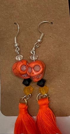 Skull earrings & bracelets i'm several colors all handmade. Skull Beaded Earrings, Handmade Adjustable Skull Jewelry, Handmade Skull Earrings For Halloween, Halloween Skull Earrings, Halloween Skull Print Skull Earrings, Beaded Decor, Halloween Beads, Skull Earrings, Halloween Jewelry