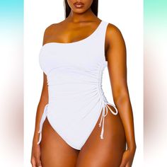 Women's One Shoulder Ruched One Piece Swimsuit Tummy Control High Cut Cheeky Bathing. 82% Nylon 18% Spandex. Ruched One Shoulder High Cut Cheeky One Piece Swimsuit Bathing Suit Monokini One Shoulder One Piece Swimsuit Features Ruched Drawstring Details, Great For Tummy Control And Slimming Look Sexy U-Neck, Backless, High Leg One Piece Swimsuit, Show Off Your Flattering Shape Removable Soft Padded, Wire Free, Adjustable Spaghetti Shoulder Straps, Flexiable Fit By Yourself Ruched One Shoulder Bat Fitted Ruched Summer Bodysuit, Party Swimwear With Ruched Sides And Stretch, Stretch Swimwear With Drawstring For Party, Party Swimwear With Ruched Sides, Stretch Drawstring Swimwear For Party, Ruched Elastane Swimwear For Spring, Spring Stretch Ruched Bodysuit, Spring Ruched Elastane Swimwear, Stretch Ruched Bodysuit For Beach Season