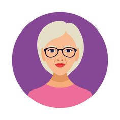 an old woman with glasses in a purple circle