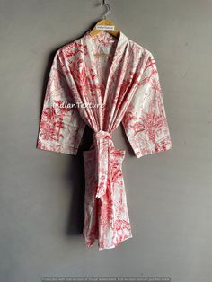 Cotton Kimono Made From Hand Block Printed Fabric.It Is Hand Printed Fabric Using Natural Dyes. Item - Indian Handmade Women Bathrobe Kimono Dress , Gown , Beach Cover Up , Kaftan Material - 100% Cotton Size -One Size US Women's Letter Product: 1 PC Floral Printed Cotton Kimono Pattern : Floral Print Measurements Or Sizes: Bust - 46 Inch - 120 Cm  Length - 39 Inch - 100 Cm Sleeves Length - 14 Inch/ 35 Cm Size: Free Size Note: The Color And Brightness Of Actual Product May Vary Due To Digital Pho Fitted Sleepwear For Summer, Fitted Summer Cotton Robe, Fitted Cotton Summer Robe, Fitted Summer Robe For Sleep, Fitted Summer Sleep Robe, Red Summer Bedtime Dress, Red Cotton Robe For Spring, Red Fitted Cotton Sleepwear, Fitted Red Cotton Sleepwear