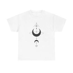 a white t - shirt with an image of the moon and three phases on it