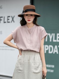 "The blouse of beautiful cut in pink linen. Our pink linen shirt, loose, comfortable and versatile. It is practical enough to tuck into your favorite shirt. It is soft, comfortable & pleasant to wear. You can wear it all the time, can also pair with jeans, skirts, etc. It will make any thing you wear look polished. Yes, it is a good choice for women tops and Mothers' Day gift. Why Good selection with linen shirt? The main benefit of wearing linen clothes in hot weather is the coolness they provide. Linen is highly absorbent and a good conductor of heat. Your linen garment feels cool to the touch and linen fabric will quickly remove perspiration from the skin. DETAIL: * 100%Linen * Split neckline * Front button closure * Causal women style * Short sleeve * Loose linen shirt * Perfect for Sp Casual Pink Linen Blouse, Pink Linen Blouse For Summer, Pink Linen Shirt, Linen Shirt Women, Linen Tops, Linen Shirts Women, Shirt Linen, Pink Linen, Linen Blouse