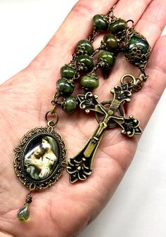 Tenner, Decade Rosary, Pocket Rosary, Olive Green Jasper & Vintage Bronze, Catholic, Christian Faith, Heirloom Rosaries, Beautiful Rosaries Rosary Images, Beautiful Rosaries, Ufo Tattoo, Anglican Rosary, Pocket Rosary, Art Deco Jewelry Vintage, Beads Rosary, Mother Mary Images, Decade Rosary