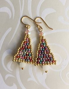 Small Gold Trimmed Multicolored Christmas Tree Seed Bead Dangle Earrings Beadwork Holiday Earrings C Multicolor Holiday Dangle Earrings, Multicolor Dangle Earrings For Holiday, Handmade Gold Beaded Earrings For Christmas, Festive Multicolor Beaded Earrings With Ear Wire, Christmas Gold Beaded Earrings, Gold Beaded Earrings For Christmas Party, Handmade Multicolor Christmas Earrings, Gold Beaded Christmas Earrings, Christmas Festive Gold Beaded Earrings