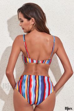 Bjux - Traje de baño bikini acolchado con estampado de rayas y diseño vibrante y diverso Multicolor Lined Tankini For Vacation, Multicolor Lined Tankini For Beachwear, Multicolor Beachwear Tankini With Lined Body, Multicolor Lined Swimwear For Vacation, Multicolor Tankini For Sunbathing, Multicolor Tankini For Sunbathing With Lined Body, Multicolor Lined Swimwear For Swimming, Multicolor Lined Swimwear, Sunbathing Multicolor Lined Tankini