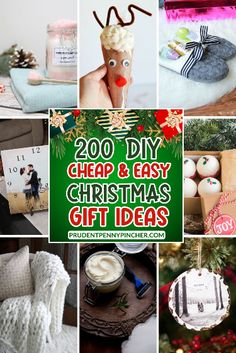 the collage has pictures of christmas items and gifts on it, including an ornament that says 20 diy cheap and easy christmas gift ideas