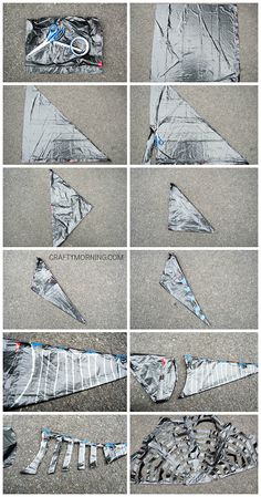 the instructions for how to make an origami airplane out of duct tape and plastic wrap