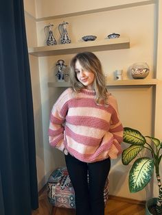 Crochet Pink Striped Sweater You can wear with jeans, tights and joggers. Easy to combine!! It is so cozy and relaxed. The yarn is anti-itchy and organic. SIZES If you have any doubts about the size, we recommend purchasing your regular size and leaving a note to us. We promise to customize your item to your measurements! FREE SHIPPING FREE RETURNS & EXCHANGES: We will accept returns and refunds within 30 days, no questions asked! **CARE** Since Smyrna Collective products are knitted with sensitive yarns, they should be washed with cold or warm water on hand or washed in the machine at maximum 40 degrees in the wool program and not dried. Should not be ironed directly, only steam should be given. Dry cleaning is not recommended If you want to change the yarn type, please contact us. We hav Snug Knitted Casual Sweater, Casual Knitted Sweater For Cold Weather, Cozy Stretch Knit Sweater, Casual Soft Knit Pattern For Cold Weather, Pink Knitted Sweater For Fall, Knitted Pink Sweater For Fall, Pink Chunky Knit Sweater For Layering, Casual Knitting Sweater For Layering, Casual Pink Knitting Pattern For Fall