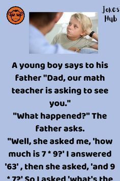 a poster with an image of a boy talking to his father, who is asking to see