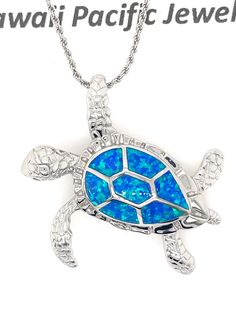 Beautiful Hawaiian 38mm Blue Opal Sea Turtle Pendant  Solid Sterling Silver with a 925 Stamp Unique Design: Each of our items is expertly  polished for a beautiful finish and crafted with  stunning highest-grade cut Opal Stones. These pendants are beautiful, designed for comfort, and made to last, ensuring durability. The Pendant Width is approximately 38mm. The pendant Length is approximately 36mm. Solid Sterling Silver Rope Chain available sizes 16', 18", 20" Fantastic Gift For Friends and Family! Jewelry Gift Box Included! Turquoise Stainless Steel Jewelry Gift, Turquoise Stainless Steel Jewelry As Gift, Turquoise Stainless Steel Jewelry As A Gift, Blue Round Pendant Jewelry With Polished Finish, Blue Nickel-free Stainless Steel Jewelry, Blue Stainless Steel Nickel-free Jewelry, Blue Sterling Silver Necklace With Polished Finish, Blue Sterling Silver Jewelry With Polished Finish, Blue Stainless Steel Necklace