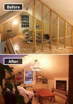 before and after pictures of an attic renovation