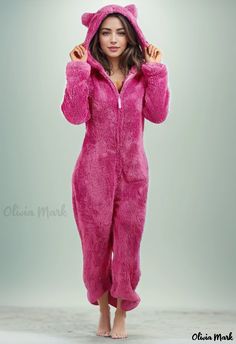 Olivia Mark - Plush and Thick Fleece Jumpsuit with Hooded Sleepwear - Assorted Colors Comfortable Loungewear, Fall Attire, Tie Waist Shorts, Casual Maternity, Onesie Pajamas, Casual Tie, Cozy Loungewear, One Piece Pajamas, One Piece Bodysuit