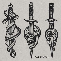 Ax Tattoo Traditional, Traditional Chain Tattoo Design, American Traditional Tattoos Knife, Neo Traditional Black Tattoo, Blade Tattoo Men, Knife Traditional Tattoo, Old School Knife Tattoo, Trad Dagger Tattoo, Traditional Scythe Tattoo