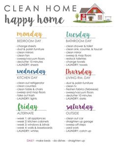 the clean home happy home schedule