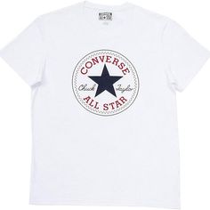 This Comfortable Logo Tee Is Made Of Soft Cotton. Crewneck Short Sleeves Pullover Cotton Machine Wash Imported Basic White Shirt With Graphic Print, White Basic Shirt With Graphic Print, Casual White Pre-shrunk Shirt, Casual White Tops With Logo Print, Basic White Shirt With Logo Print, Boys Converse, All Stars Converse, Short Sleeve Pullover, Converse Chuck Taylor All Star