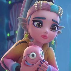 an animated character holding a baby in her arms