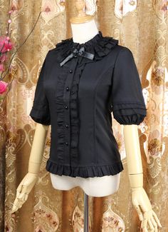 Womens White Bowknot Lace Ruffled Shirts Vintage Vampire Renaissance Gothic Medieval Shirt Halloween Costume     Color:  White,Black   Applicable People:Adult   Gender:Women   Material: This Blouses is made of  High Quality Chiffon and Lace, soft and comfortable to wear   Package Includes: One Blouses   OCCASION: Masquerade,Birthday Party,Cosplay Party,and it's a good gift for Girlfriend,Daughter       Size:(cm)   S    Bust84cm   Waist70cm&nb Gothic Tops For Costume Party In Fall, Gothic Top For Costume Party In Fall, Gothic Tops For Fall Costume, Gothic Style Cosplay Top For Fall, Fitted Witchy Top For Costume Party, Halloween Party Top With Ruffles, Black Short Sleeve Shirt For Costume Party, Halloween Party Ruffle Top, Gothic Short Sleeve Tops For Fall