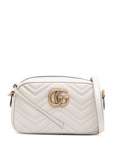 grey calf leather smooth grain signature Marmont quilting signature Double G logo gold-tone logo plaque top zip fastening adjustable leather and chain-link shoulder strap main compartment internal slip pocket debossed internal logo suede lining gold-tone hardware This piece comes complete with a protective dust bag. Luxury Cream Gucci Bag, Gucci Marmont Bag Small Beige, Beige Gucci Pouch Bag, Gucci Beige Pouch Bag, Pre-owned Beige Gucci Bag, Gucci Gg Marmont, Gg Marmont, Bottega Veneta Shoulder Bag, Small Shoulder Bag