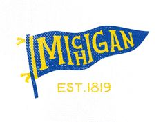 the michigan state flag is shown in blue and yellow