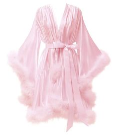 Pink Fur Robe, Fur Cuffs, Silk Chemise, Honeymoon Outfits, Crop Top Dress, Future Outfit, Sash Belt, Fancy Outfits, Pink Satin