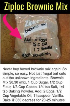 a bag of brownie mix on top of a table with an arrow pointing to it