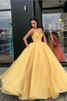 MC015,Yellow ball gown yellow prom dress tulle evening ball gown · More Cheer Dress · Online Store Powered by Storenvy Yellow Ball Gown, Princess Prom Dresses, Prom Dresses Yellow, Floor Length Prom Dresses, Sweetheart Prom Dress, Prom Dresses Sleeveless, Tulle Ball Gown, Gown Prom, فستان سهرة