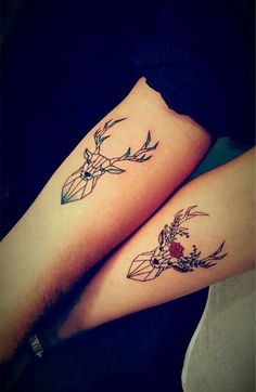 two people with tattoos on their legs and one has a flower tattoo on the leg