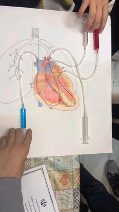 a person holding up a drawing of a heart with wires attached to it and an electronic device in front of them