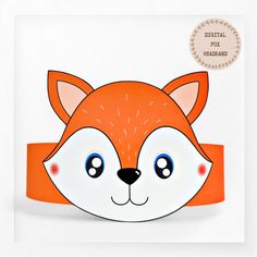 an orange and white fox headband with blue eyes