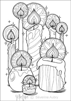 a coloring page with candles and other items for the candlelight ceremony in black and white