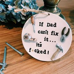 If dad can't fix it... It's f ⭐️ ckd! 😂 Pritty much 🙊 The perfect novelty gift to put a smile on your dads face this Father's Day! Handmade using clay, this cute little decoration has been hand stamped, comes complete with embellishments and twine for hanging! Size: Approx 8.5cm  PLEASE NOTE: Due to small parts, this is not a toy and therefore to be used for decoration purposes only!  **These items are not suitable for children due to small parts.  By purchasing this product you agree with thi Clay Ideas For Fathers Day, Fathers Day Handmade Gifts, Fathers Day Craft Ideas Handmade Gifts, Handmade Fathers Day Gifts, Clay Gifts For Dad, Present For Dad, Present Ideas For Dad, Diy Gift For Dad, Diy Christmas Gifts For Dad