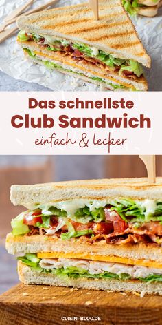 the club sandwich is cut in half and ready to be eaten