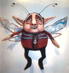 a painting of a bug with eyes and antennae